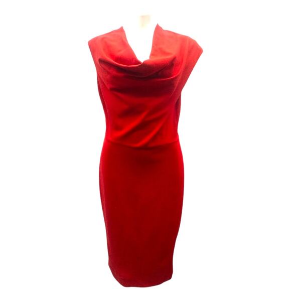 Escada Red Cowl Neck Dress Knee Length 40 Medium 10 - Picture 3 of 6